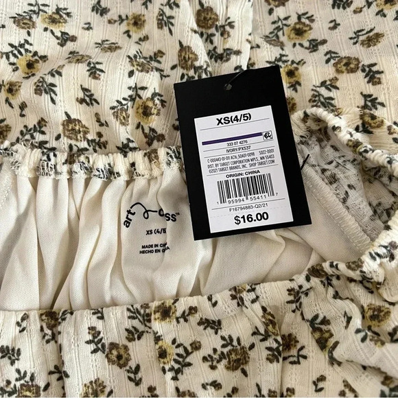 Art Class Peasant Floral Dress Size XS (4/5) Kids Girls Ivory/Yellow Textured - Picture 6 of 6